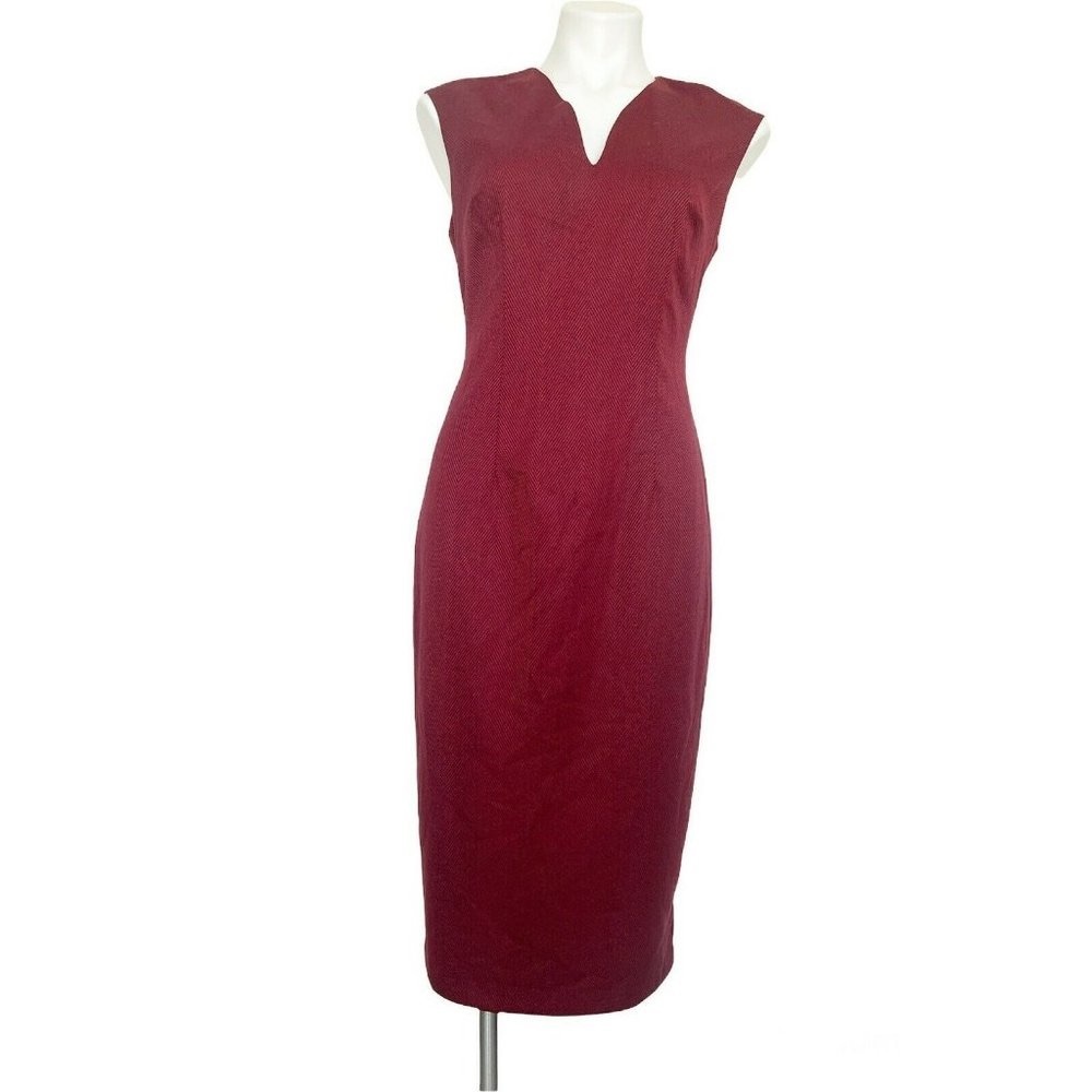 Stretch Pencil midi Dress Herringbone Pattern size 2 Red Burgundy